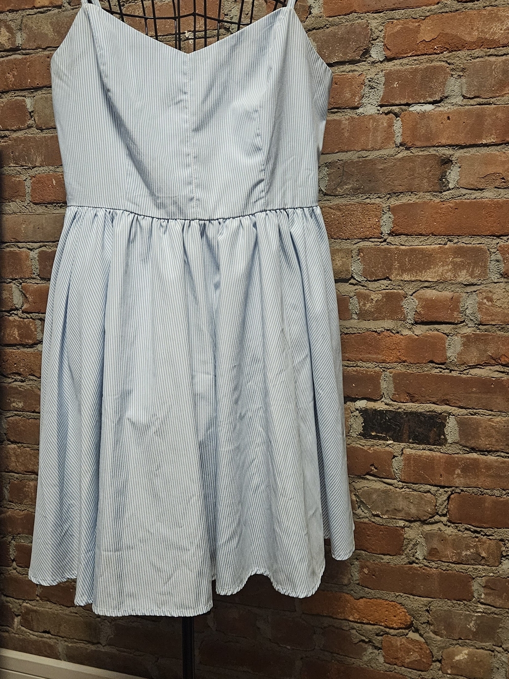 Lucca Couture Light Blue Striped Fully Lined  Mini Dress With Spaghetti Straps
